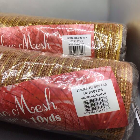 Deco Poly Mesh Lot 4 Rolls 10" x 10 Yds Red Foil Brown Foil Striped Foil - Picture 6 of 11
